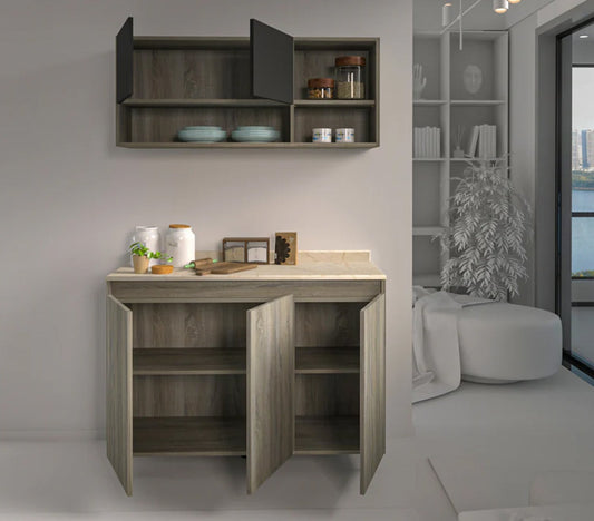 Two-piece kitchen with wood countertops and MDF wood - KYN-008