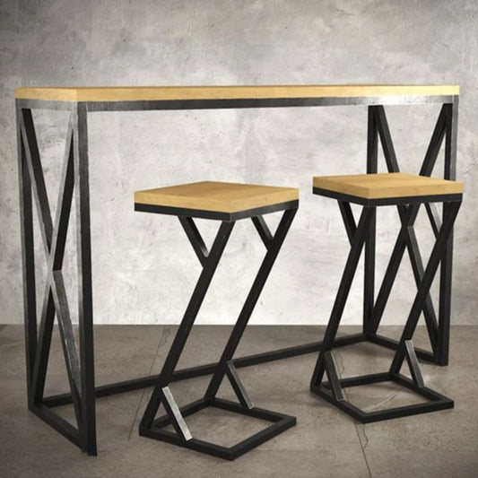 Bar set of 2 chairs and a table made of wood, MDF and steel - OUBE-110