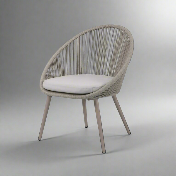 كرسي مطاعم وكافيهات من الحديد المشدود بأحبال رمادية مع قماش ووتر بروف مقاوم للعوامل الجوية