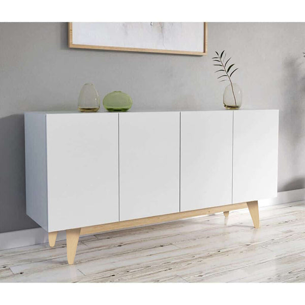 White and beige MDF 4-door buffet - 80 x 160 x 40 cm - OSM-560