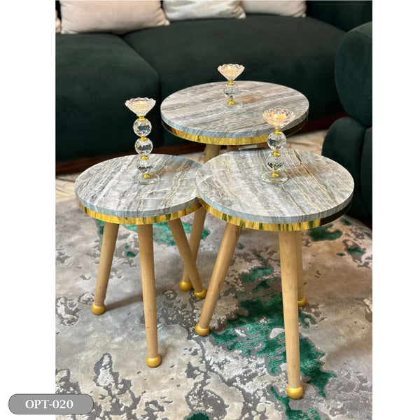 A set of 3-piece circular tables made of pressed PVC wood - OPT-020