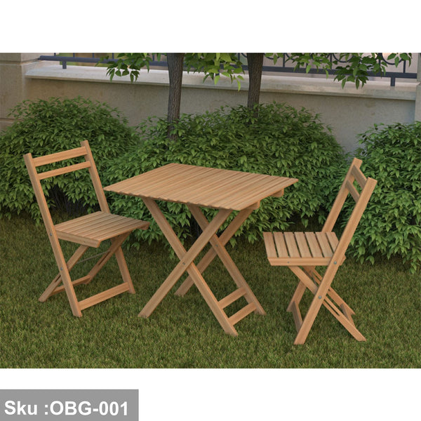 Folding table + 2 red beech wood chairs - OBG-001