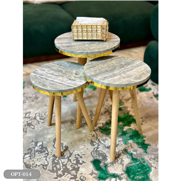 A set of 3-piece circular tables made of pressed PVC wood - OPT-014