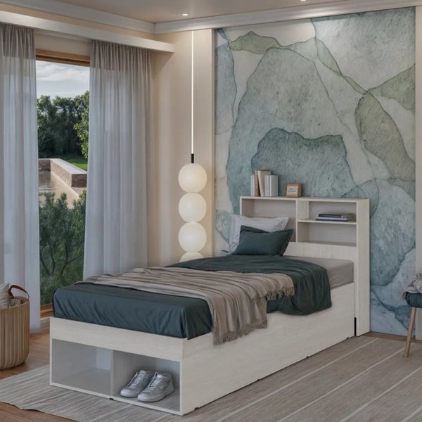 High Quality MDF Wood Bed – White Color – Including Mattress – Model WAF-172