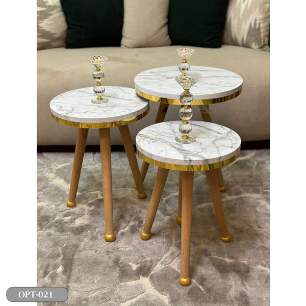 A set of 3-piece circular tables made of pressed PVC wood - OPT-021