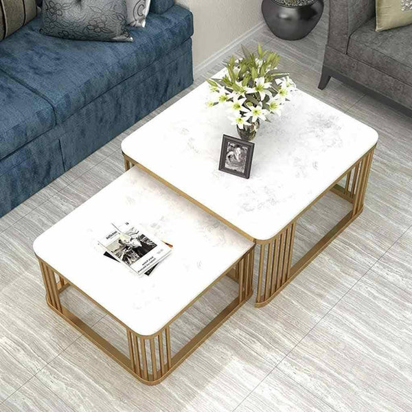 طقم ترابيزات قهوة استيل مطلي – سطح رخام كرّارة فاخر – تصميم عصري راقٍ – موديل ZSL-028