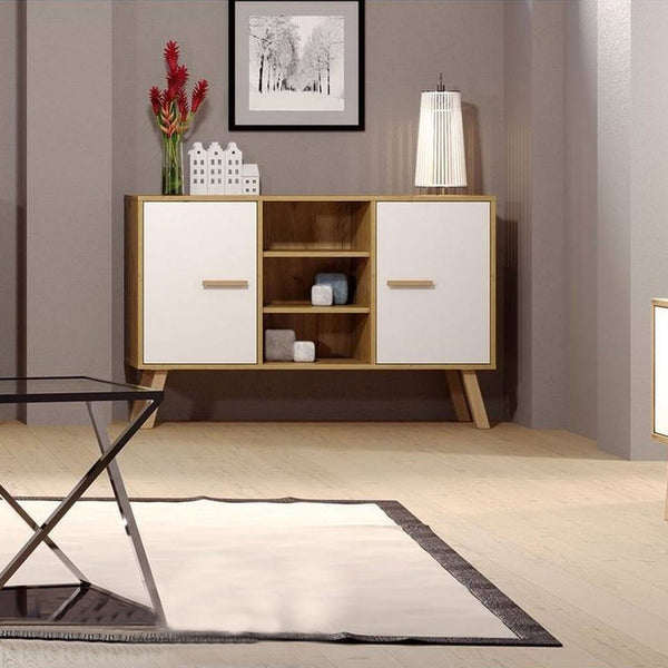 White and beige MDF buffet - 80 x 120 x 40 cm - OSM-574