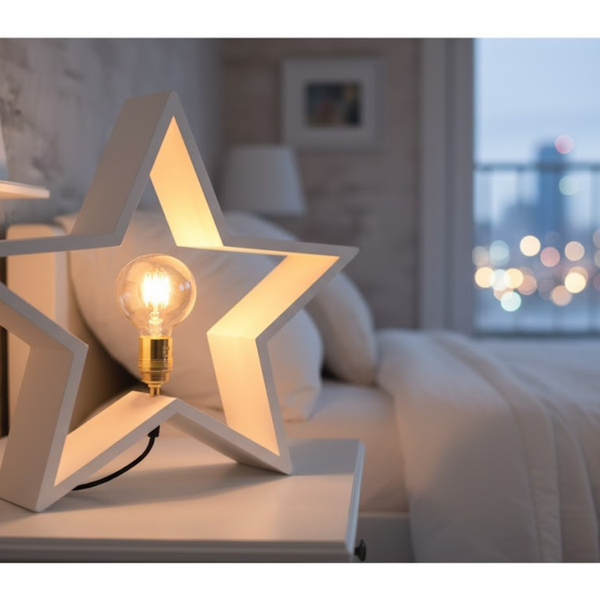 Natural Wood Lamp with White Paint – Model SKN-014 from Oscar Furniture