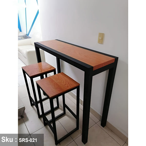 Dining table and 2 chairs, steel and wood - SRS-021