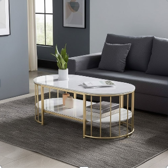 ترابيزة قهوة استيل مطلي – سطح رخام كرّارة فاخر – تصميم عصري راقٍ – موديل ZSL-029