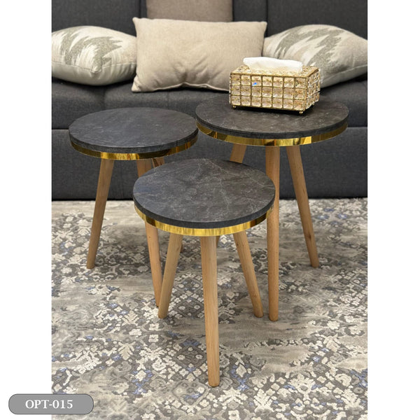 A set of 3-piece circular tables made of pressed PVC wood - OPT-015