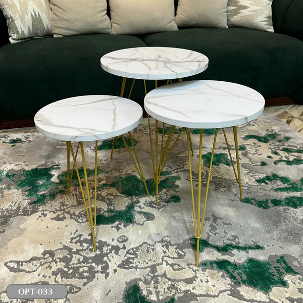 3-piece marble table set, pressed PVC wood - OPT-033