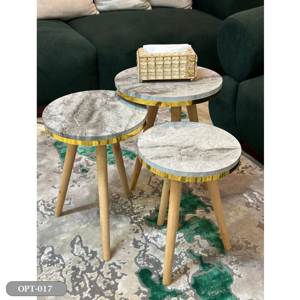 A set of 3-piece circular tables made of pressed PVC wood - OPT-017