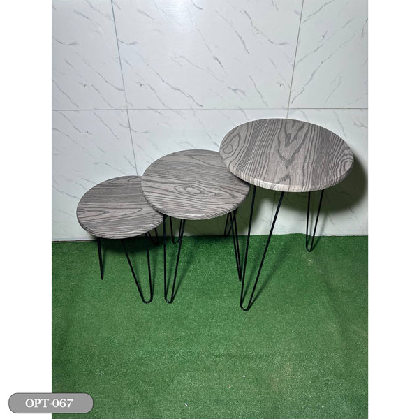 A set of 3-piece circular tables made of pressed PVC wood and steel legs - OPT-067