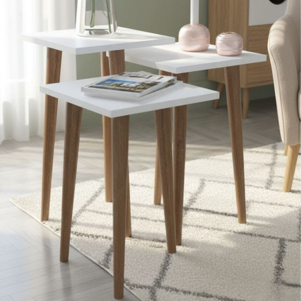 Set of MDF wood side tables and musky legs with Doco paint + oyster – Model CHW-076