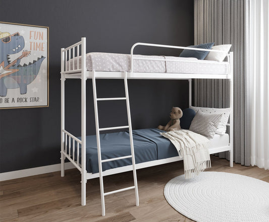 سرير بدورين معدني أبيض