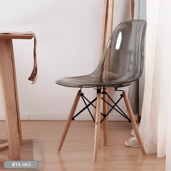 Modern transparent acrylic chair with beech wood legs - RYL-062