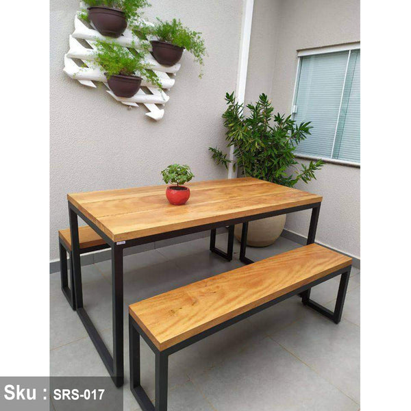 Dining Table and 2 Rectangular Seats, Steel and Wood - SRS-017