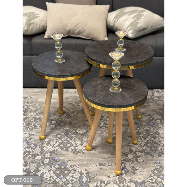 A set of 3-piece circular tables made of pressed PVC wood - OPT-019