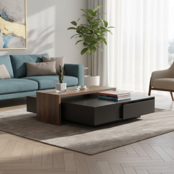 ترابيزة قهوة مودرن KBA-005 من خشب MDF – تصميم أنيق بمقاس 100×50 سم مع درج تخزين عملي