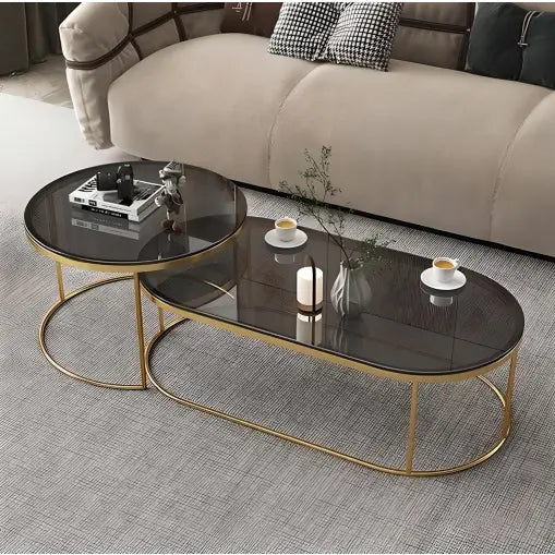 طقم ترابيزات قهوة استيل مطلي – سطح زجاج فاميه 6 مم – تصميم عصري فاخر – موديل ZSL-021