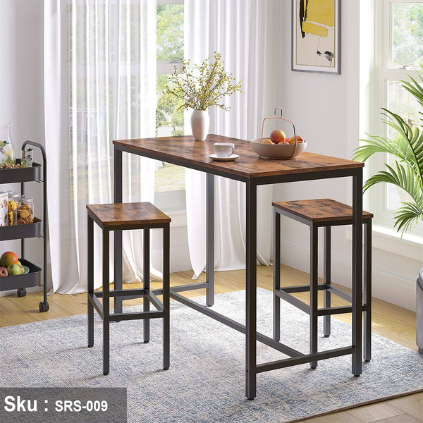 Bar set 2 chairs and table, steel and wood - SRS-009