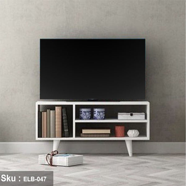 A TV unit with 3 MDF wooden shelves