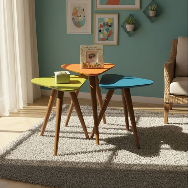 Triple Side Tables Set – Musky Pergola Counter Wood with Oyster Paint – Model CHW-096 from Oscar Furniture