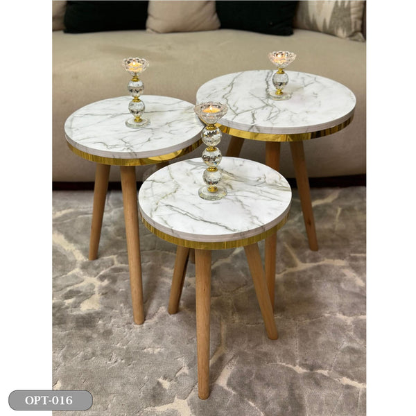 A set of 3-piece circular tables made of pressed PVC wood - OPT-016