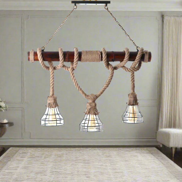 Bamboo and rope chandelier for interior decoration - ELF-067