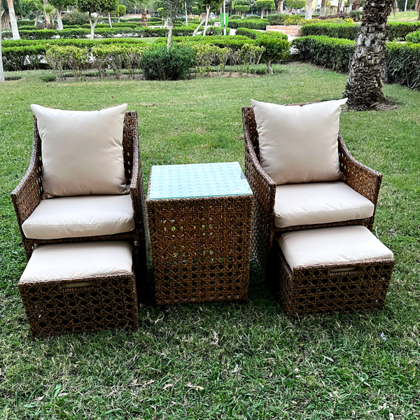 Vera Garden Rattan Set of 2 Chairs, Table and 2 Poufs - OS-454