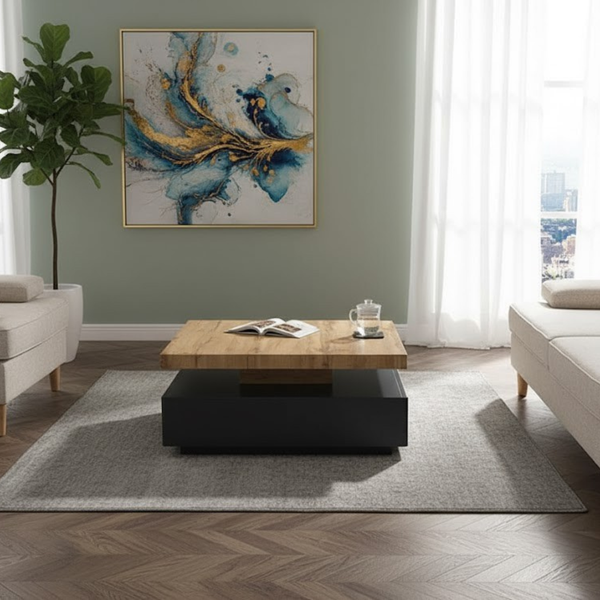 ترابيزة قهوة مودرن KBA-002 من خشب MDF – تصميم مربع 80×80 سم مناسب لكل المساحات