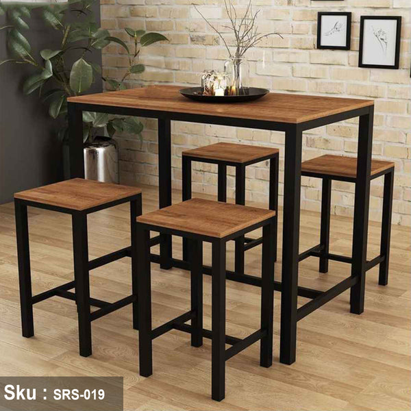 Dining set of 4 chairs and a table, steel and wood - SRS-019