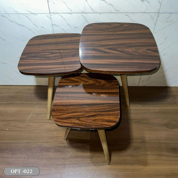 A set of 3-piece square, pressed PVC wood tables - OPT-022