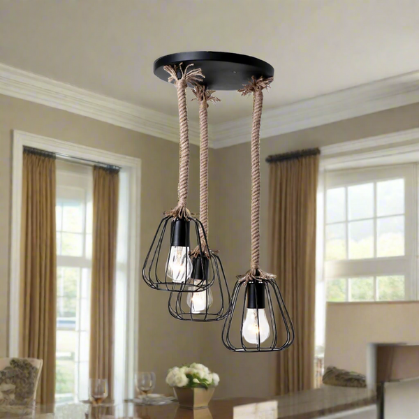 Rope and metal chandelier for interior decoration - ELF-104