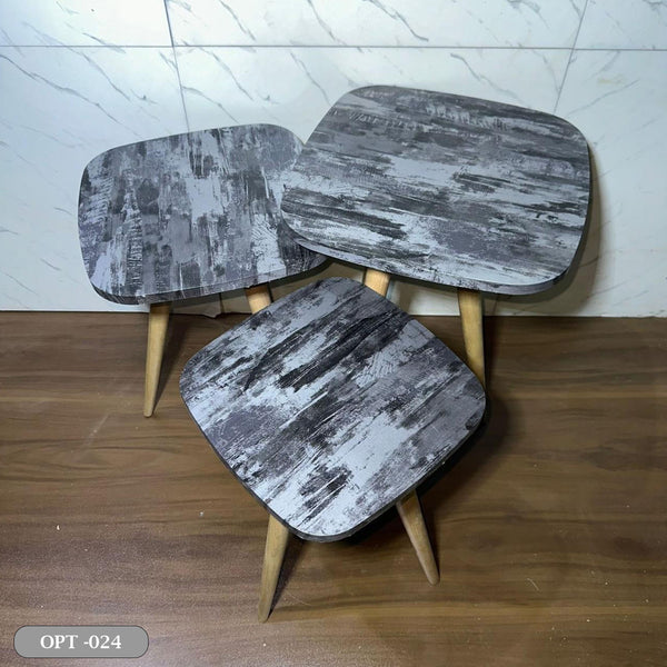 A set of 3-piece square, pressed PVC wood tables - OPT-024