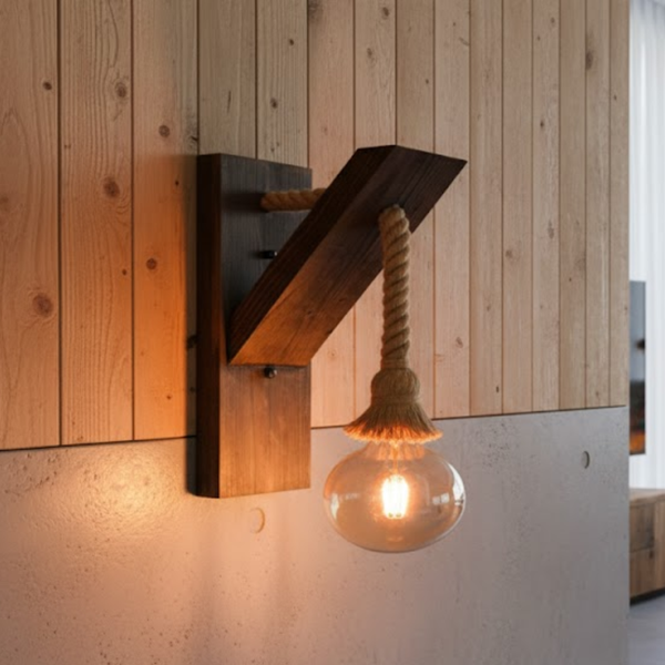 Wall applique natural wood + linen rope – model SKN-003 from Oscar Furniture