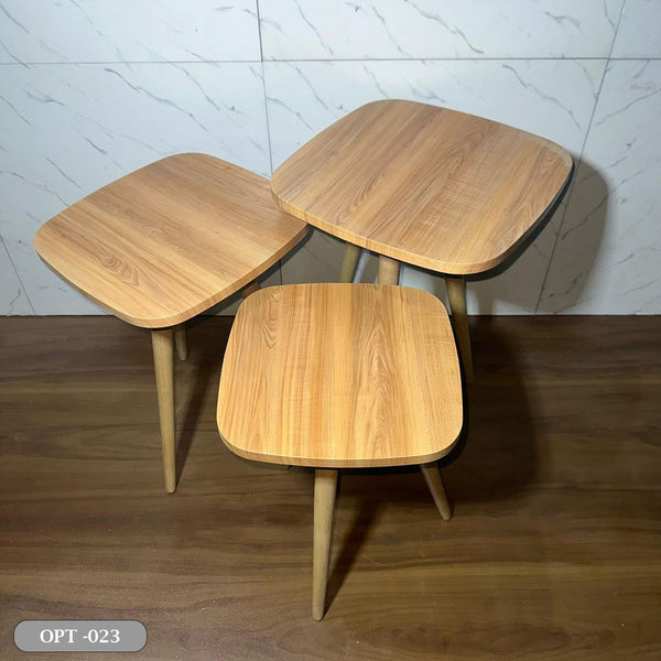 A set of 3-piece square, pressed PVC wood tables - OPT-023