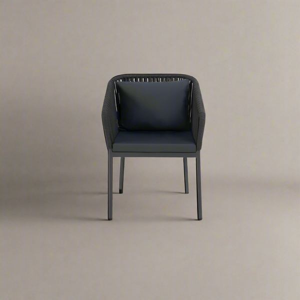 كرسي مطاعم وكافيهات من الحديد المشدود بأحبال رمادية مع قماش ووتر بروف مقاوم للعوامل الجوية – موديل     OS-005