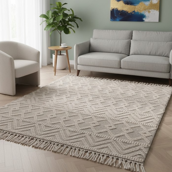 Handmade wool carpet in gray color – Model KHM-006 from Oscar Furniture