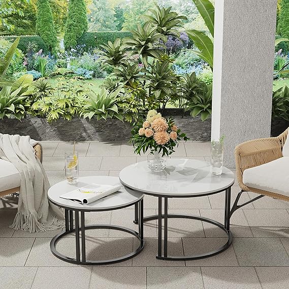 طقم ترابيزات قهوة استيل مطلي – سطح رخام كرّارة طبيعي – تصميم عصري مزدوج – موديل ZSL-052