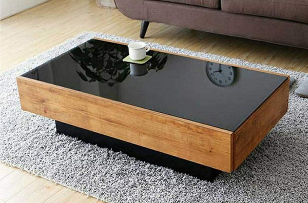 Coffee table - high quality MDF wood and glass top - WAF-089