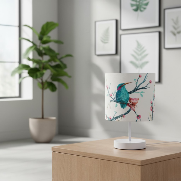 أباجورة استاند مودرن WDD-029 – تصميم أنيق من المعدن المطلي باللون الأبيض مع شابو قطيفة فاكيوم مقاوم للحرارة