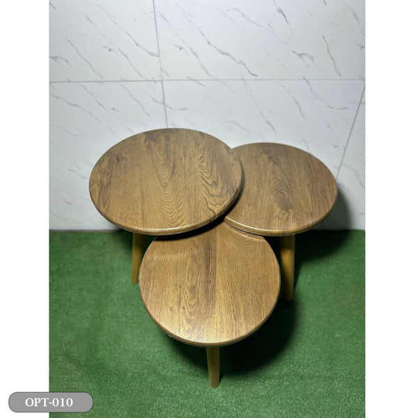 Set of 3 round, pressed PVC wood tables - OPT-010