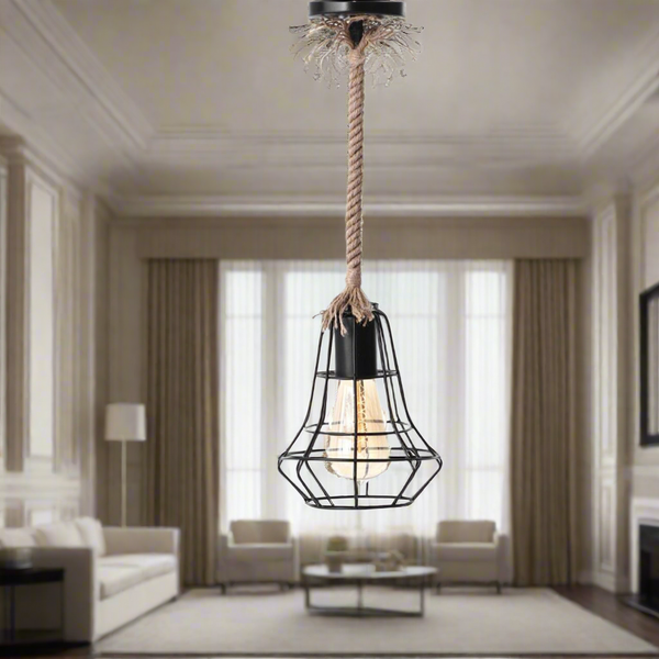 Rope and metal chandelier for interior decoration - ELF-101