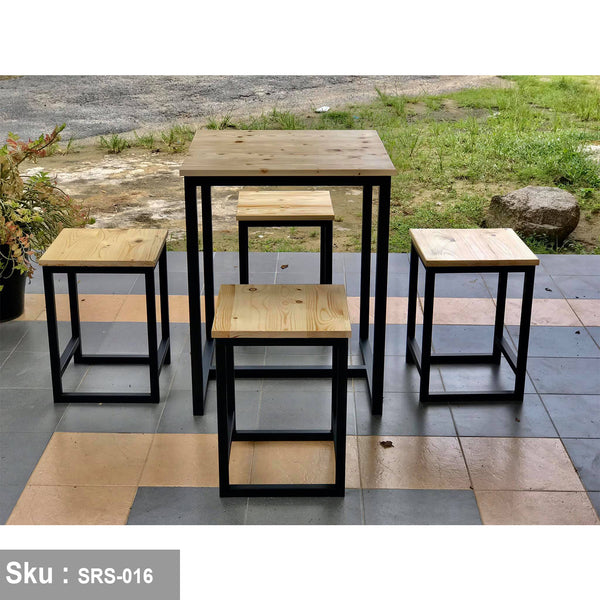 Dining set of 4 chairs and a table, steel and wood - SRS-016