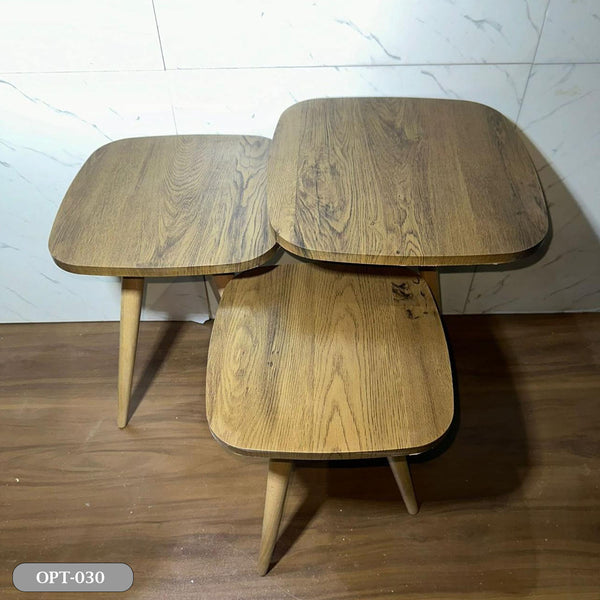 A set of 3-piece square, pressed PVC wood tables - OPT-030