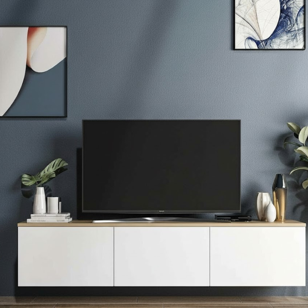 Modern TV Table KBA-017 made of MDF Wood – Wide Design with 160 cm Size and 3 Storage Drawers