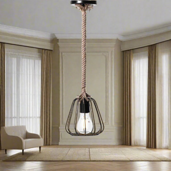 Rope and metal chandelier for interior decoration - ELF-103