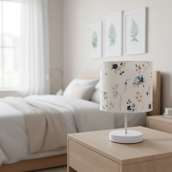 أباجورة مودرن WDD-031 – تصميم أنيق من شاسيه حديد وطبقة فاكيوم مقاومة للحرارة مع قماش مطبوع فاخر